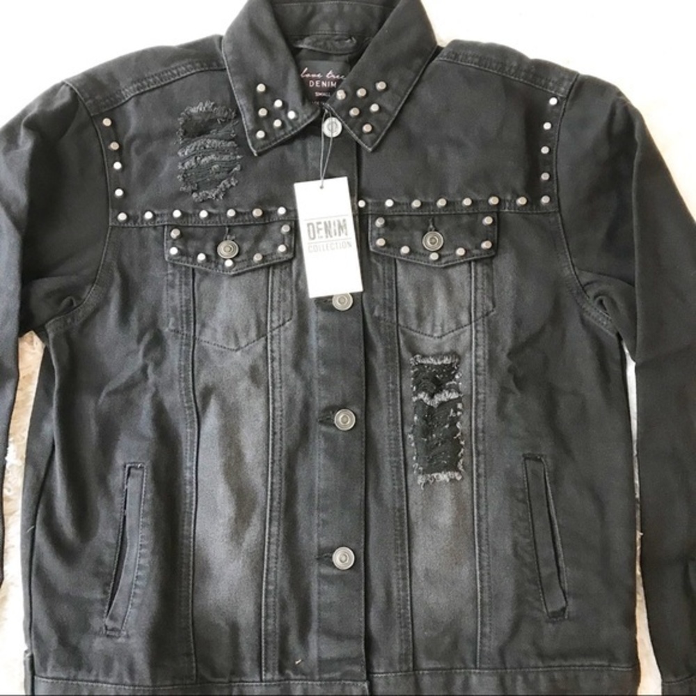 Love Tree Black Slim Denim Jacket with Studs Sz S - Picture 5 of 8